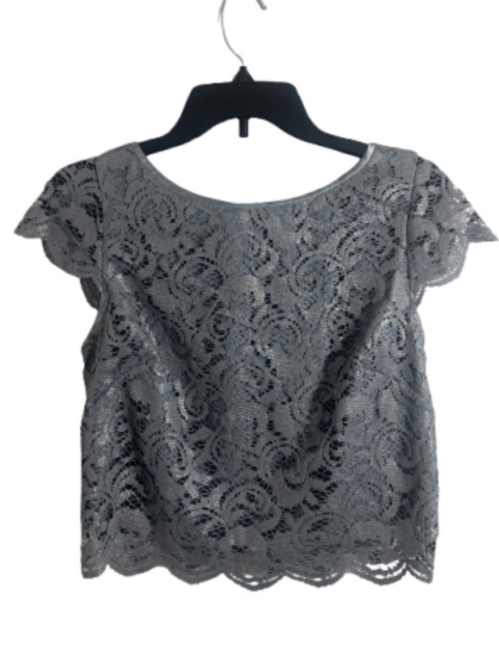 White House Black Market Fairycore Gray Scallop Lace Crop Top